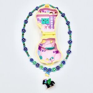 1994 Polly Pocket Pony Ridin' Play Set with Doll & Horse Pendant Beaded Necklace